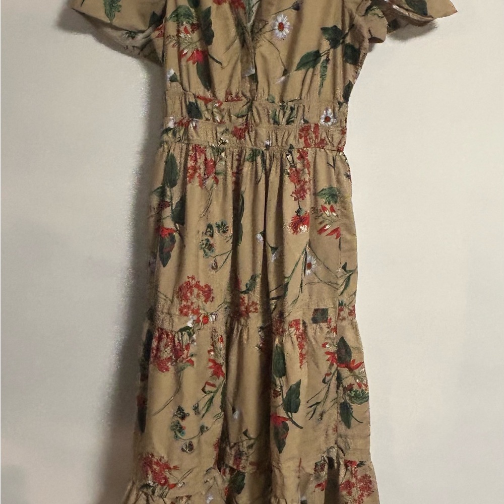 Anthropologie the Somerset Cotton Beige Floral tiered Maxi Dress - Picture 6 of 6
